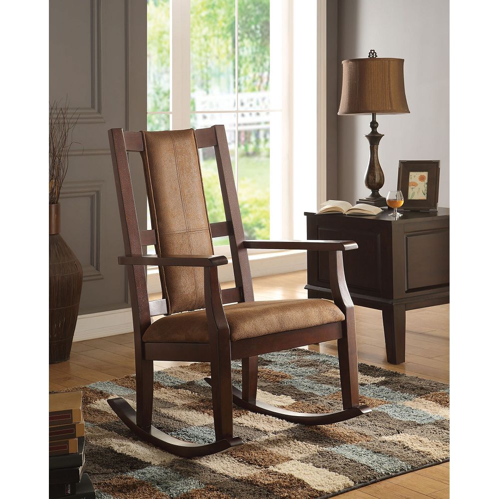 ACME Butsea Rocking Chair in Brown Fabric & Espresso-Boyel Living